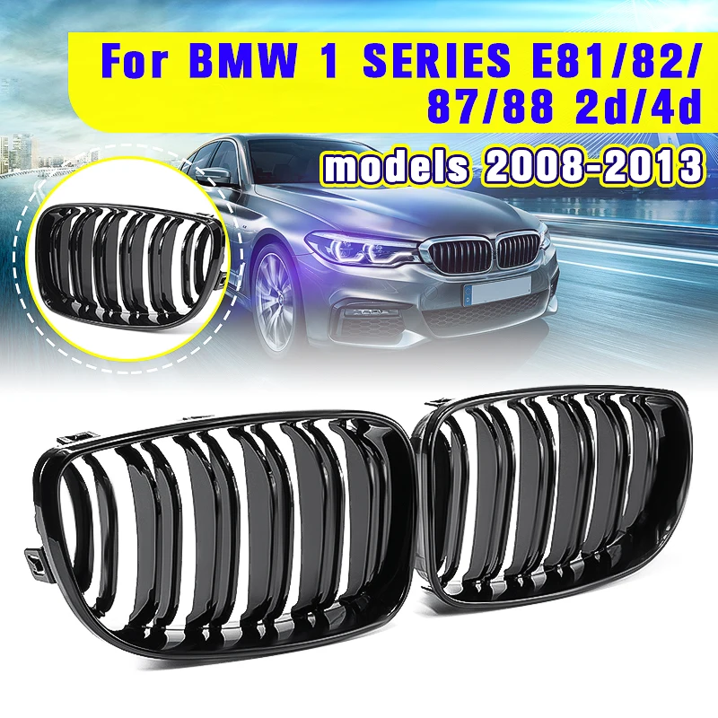

2Pcs Front Bumper Kidney Grilles For BMW E81 E82 E87 E88 118i 125i 1 Series 2007-2013 Gloss Matt Black M 2 Slat Line Car Styling