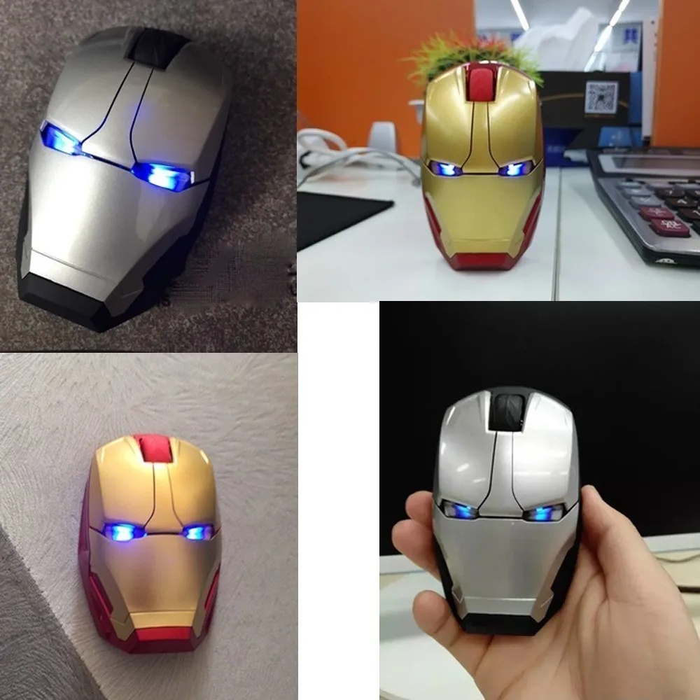 Железный человек беспроводная компьютерная мышь Эргономичный Usb Оптический ПК Mause милый 3D мультфильм бесшумный светодиодный ноутбук ребенок подарок мыши для влюбленных Marvel