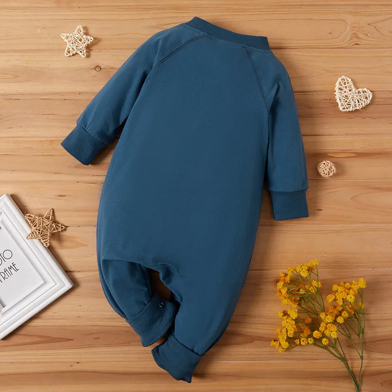 

Baby Boys Romper Newborn Organic Cotton Long Sleeve Jumpsuit Boys Spring Solid Black blue Zipper Rompers Kids Pajamas 2021 New