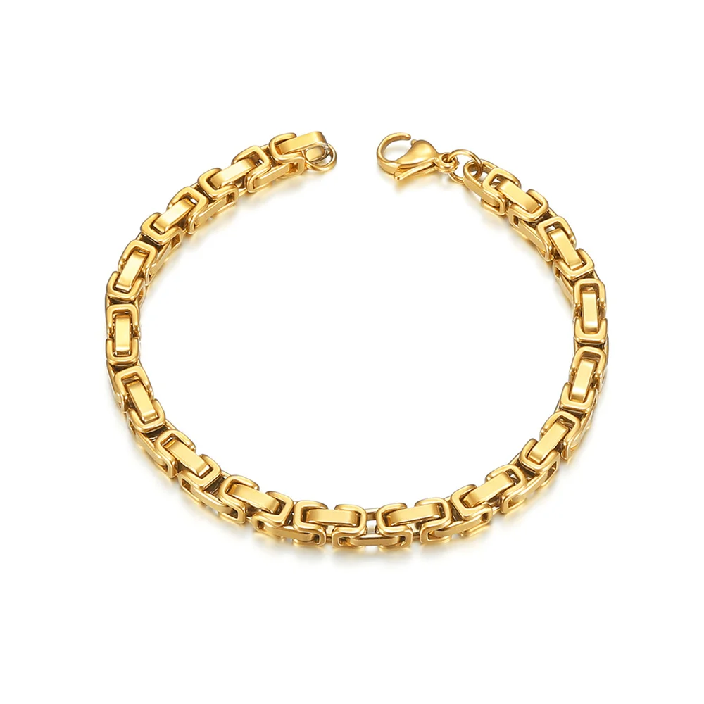 Купи Trendy Chain Men Bracelet Punk Gold Color 5mm Width Byzantine Link Chain Bracelet For Men Women Jewelry Braslet 2021 за 281 рублей в магазине AliExpress