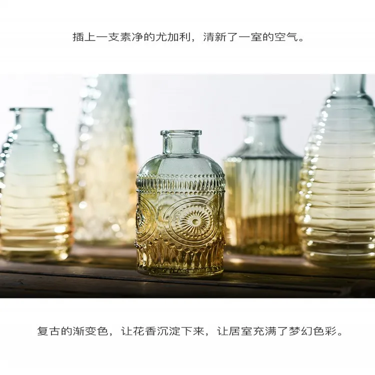 Европейский хипстер тисненая прозрачная стеклянная ваза для гостиной цветок