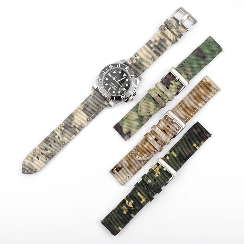 Military Camouflage Canvas Watch Band 20 22mm Army Waterproof Watch Strap For Seiko/Tudor Diver's Watches Belt