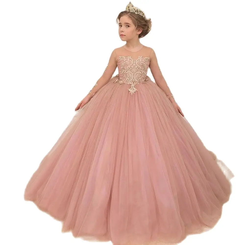 

Puffy Lace Baby Girl Party Dress Kids Layers Flower Girl Dresses Hi-Low Princess Dress Cute First Communion Gowns