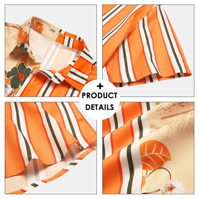 

2021 Men Shirts Vintage Ethnic Style Printing Loose Short Sleeve Casual Shirts Button Hawaiian Beach Lapel Camisa Masculina