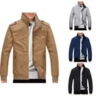 Мужская кожаная куртка на хлопковой подкладке, зимняя теплая куртка, красивая однотонная куртка с воротником-стойкой и карманами, простая мотоциклетная куртка, Кардиган