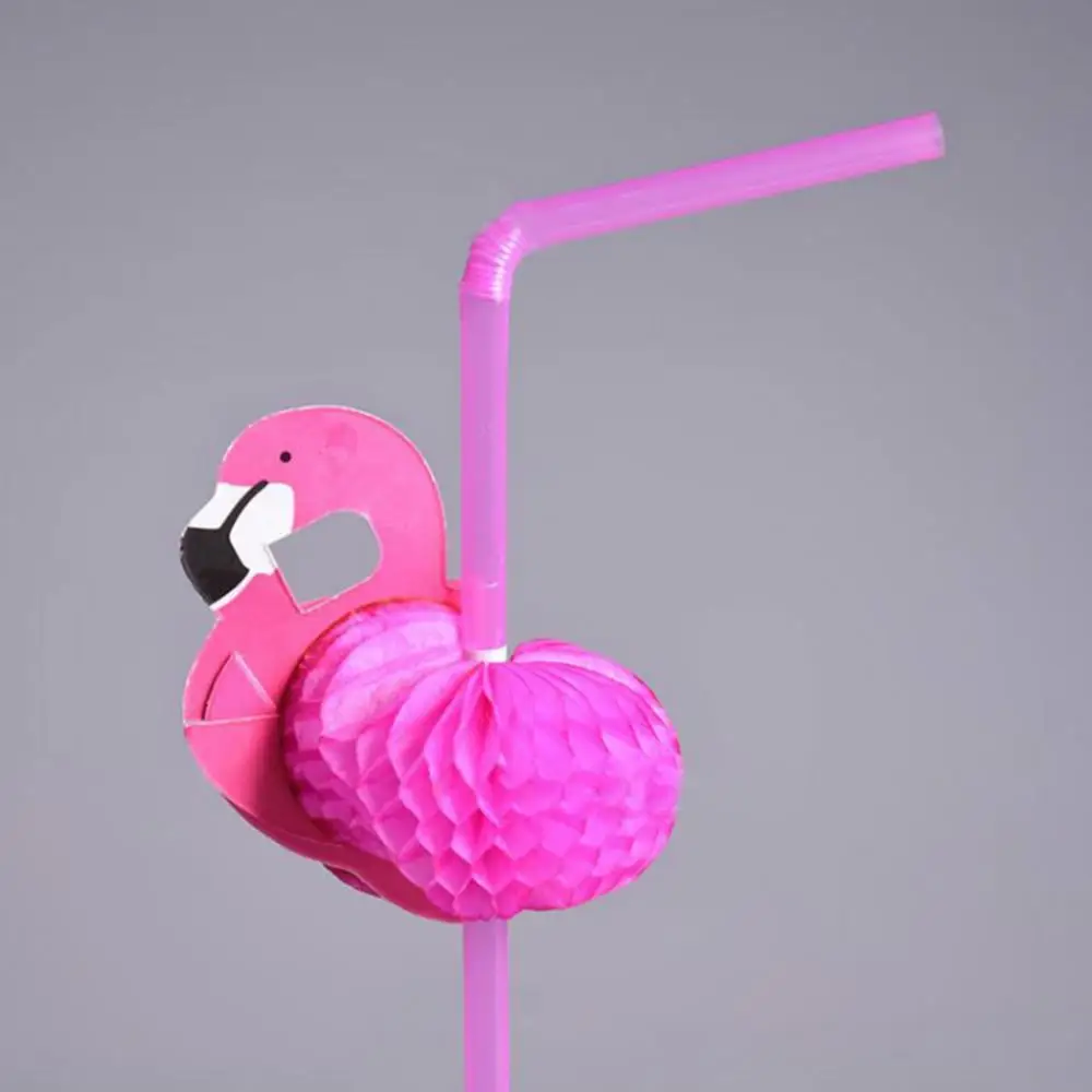 

50%HOT50Pcs Bendable Flamingo Cocktail Drinking Straws Hawaiian Wedding Party Supplies