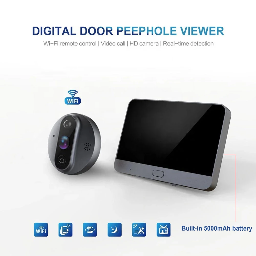 Pаспродажа Дверной звонок Wi-Fi Tuya HD720P, встроенный аккумулятор 3000 мАч, 3,5-дюймовый экран, широкоугольный объектив 4,3 °, поддержка AHD-моментального снимка, ...