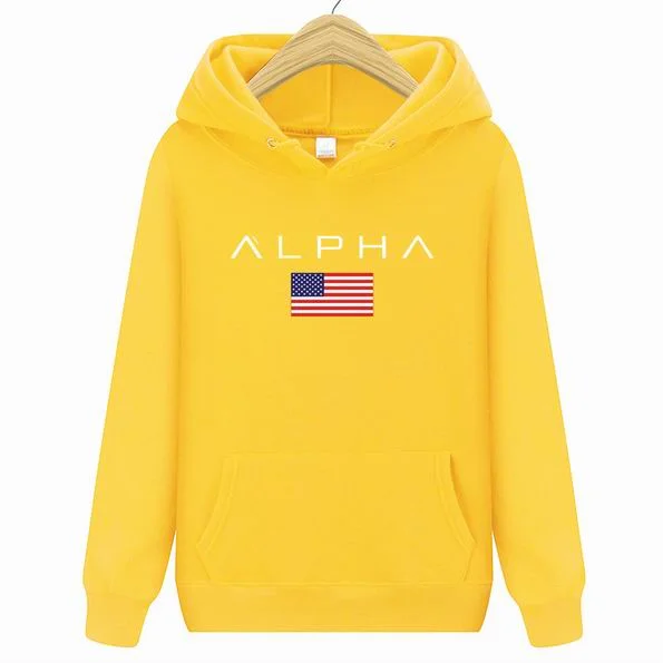 Мужская Высококачественная модная толстовка с буквенным принтом Alpha Industries Мужская/женская осенняя и зимняя новая брендовая Толстовка - Цвет: Yellow