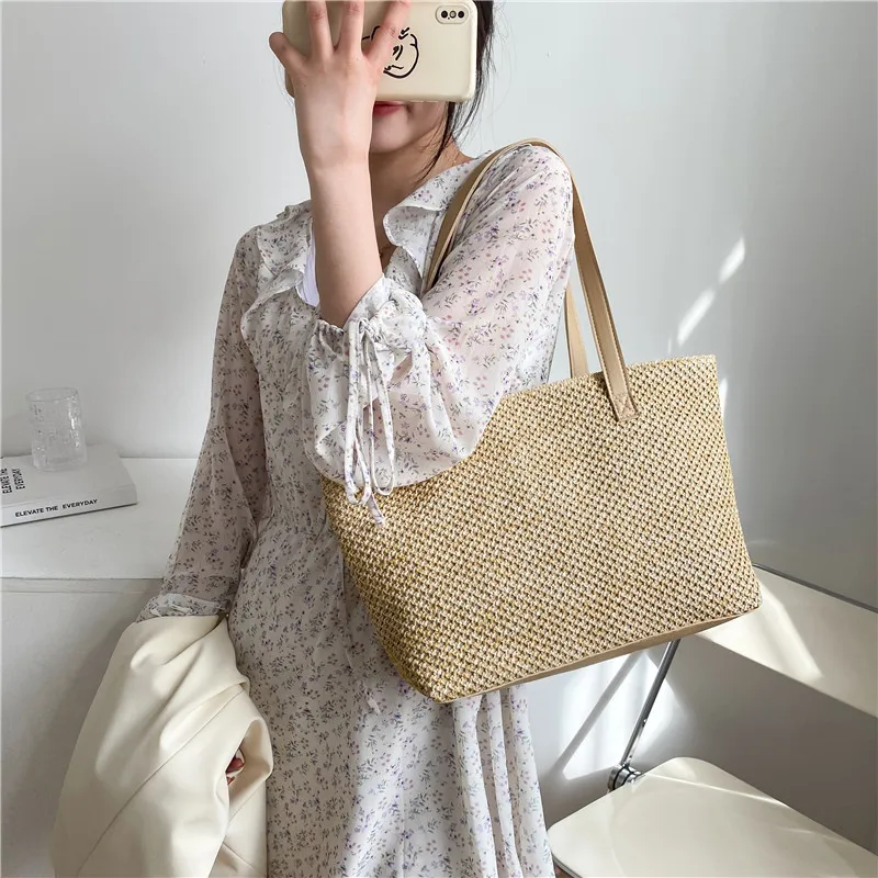 

Large Totes High Capacity for Women Bags 2021 Fashion Straw Crochet Designer Handbag Female Weekender Shopping Beach Vacation