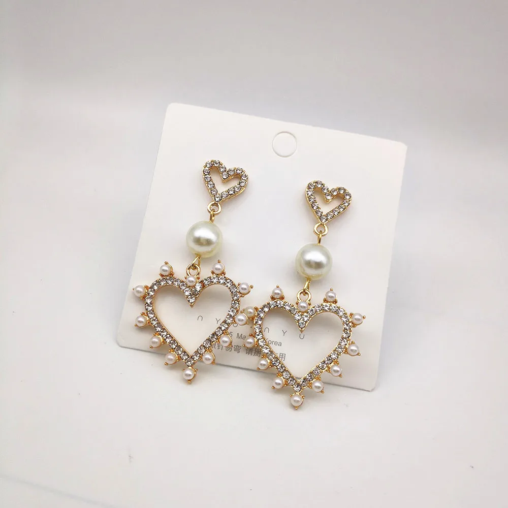 Новые серьги подвески в форме сердца с искусственным жемчугом кристаллами