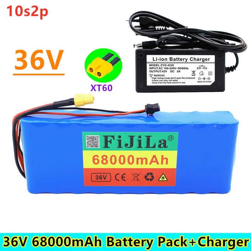 

100%New 36V 68Ah10S2P 18650 Rechargeable battery pack 68000mAh,modified Bicycles,electric vehicle 42V Protection PCB+42V Charger