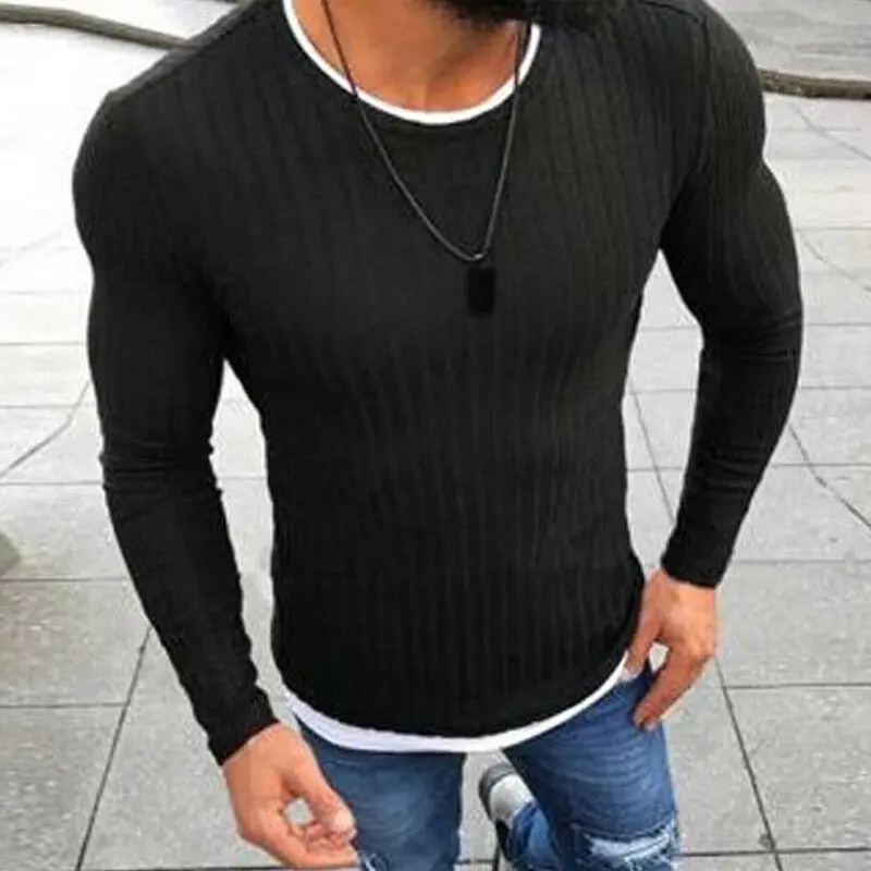 

Men's Slim Fit Crew Neck Long Sleeve Muscle Shirt Casual Tops Blouse Basic