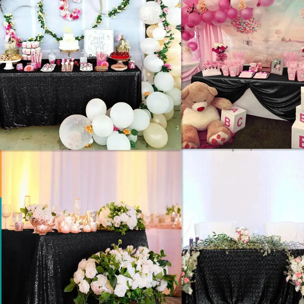 Черная Рождественская скатерть 72x72 дюйма прямоугольная блестящая для стола