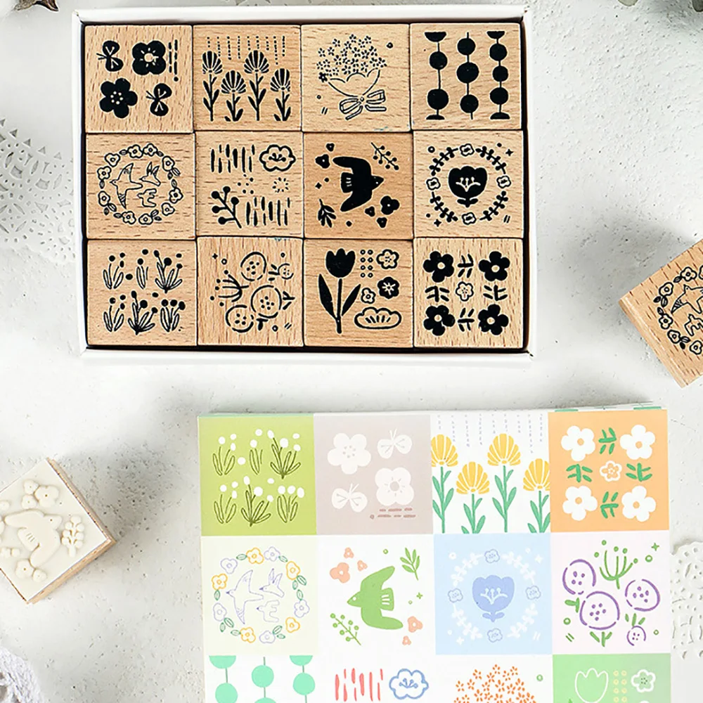 

Floral Series Stamps Wooden Stamp for DIY Album Cards Scrapbooking Crafts Decoration Standard Stamp