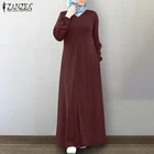 Платье ZANZEA женское в мусульманском стиле, длинный винтажный Однотонный сарафан в стиле хиджабкафтан с длинным рукавом, осень 2021
