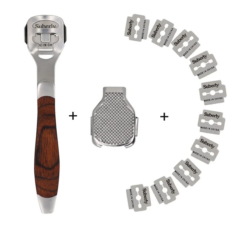 

1set Wood Foot Skin Shaver Corn Cuticle Cutter Remover Rasp Pedicure File Foot Callus with 10Blades Foot Care Tool