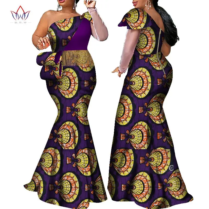 Long Plus Size Africa Clothing for Women Dashiki Fashion Tassel Dress Bazin Riche Wax Dress Traditional Prints Dresses WY7851