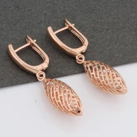 new rose gold color hollow spherical long dangle earrings for women cute fashion jewelry carving unique wedding earrings