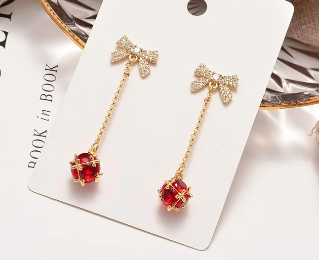 

Long sweet candy color female earrings bow zircon with pendant