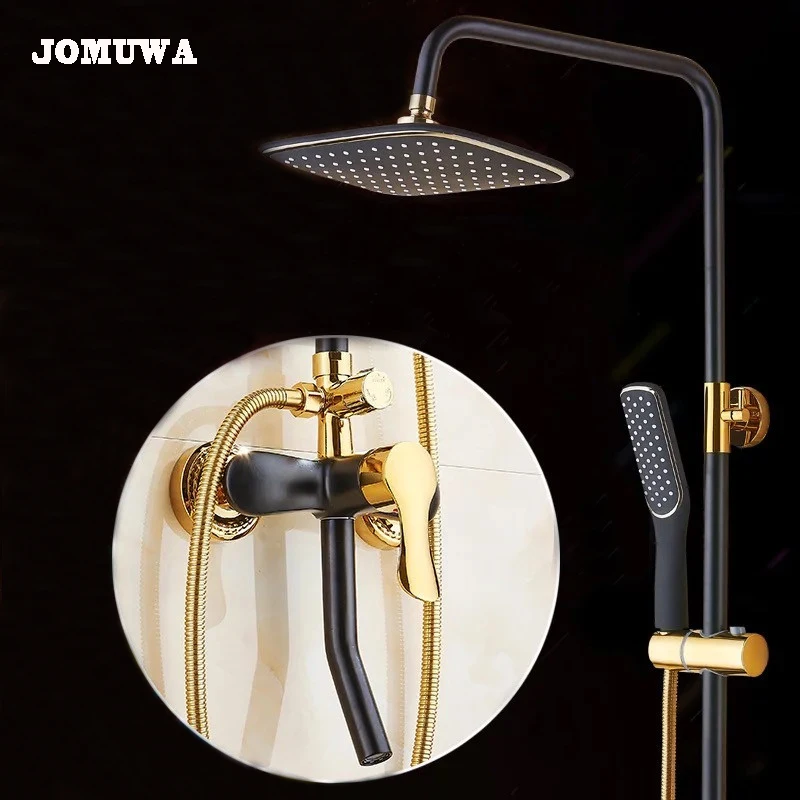 Роскошный черный и золотой душевой набор для ванной комнаты античный смеситель