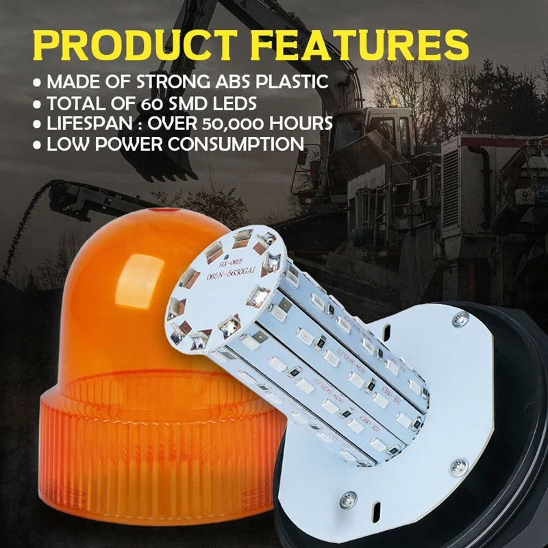 60 Led Strobe Light Car Emergency Warning Rooftop Beacon Work Lamp-Amber