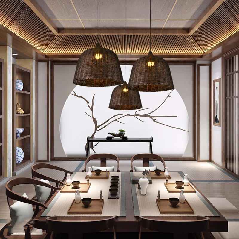 Новые китайские лампы E27 плетеные бамбуковые гнезда антикварные фонари лампа для