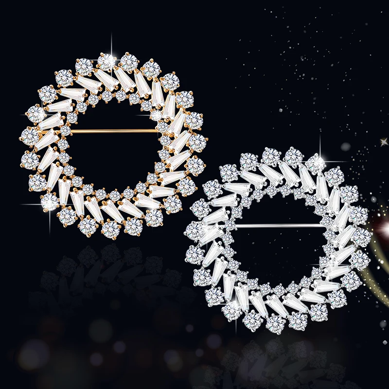 

Ant Angel Fashion Large Zircon Crystal Round Circle Brooch for Women Wedding Bridal Jewelry Collar Flower Pins and Brooches