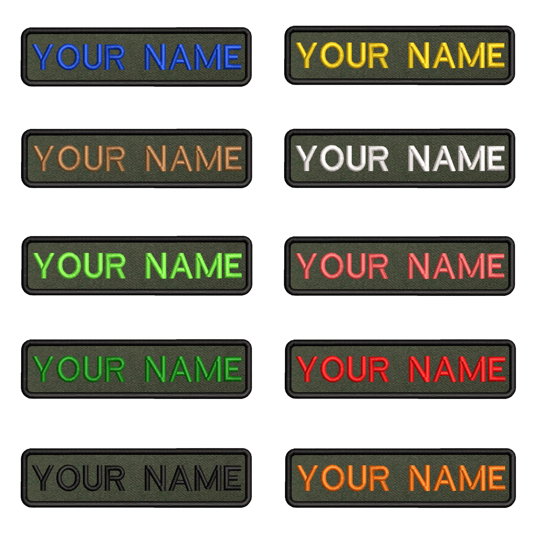 

10X2.5cm Army Green background Embroidery Custom Name Text Patch Stripes badge Iron On Or Velcro Backing Patches For Clothes