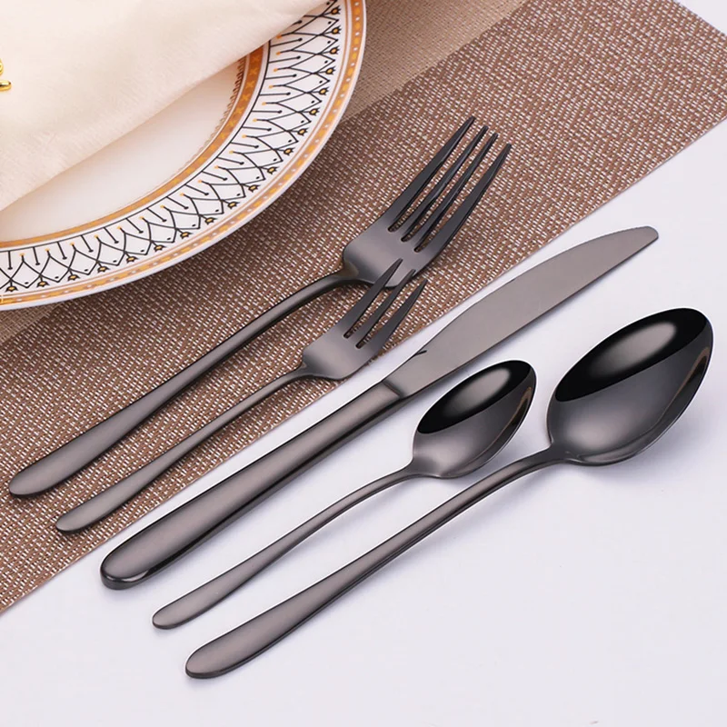 

5Pcs Stainless Steel Cutlery Set Black Dinnerware Gold Knife Fork Spoon Dessert Fork Silverware Kitchen Party Dinner Tableware