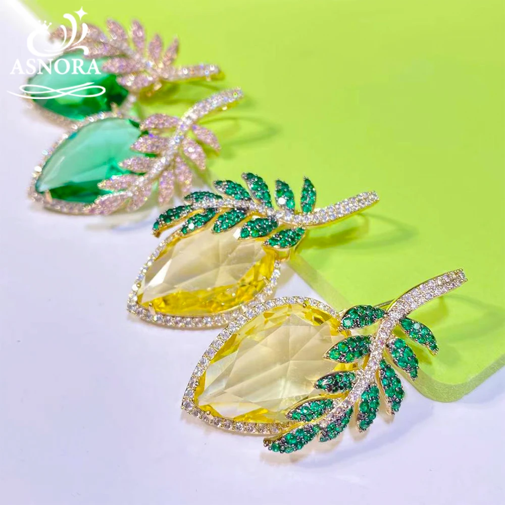 

Fashion Women's Earrings, Yellow and Green Cubic Zirconia Women's Leaf Earrings, Hoop Earrings Party Accessories