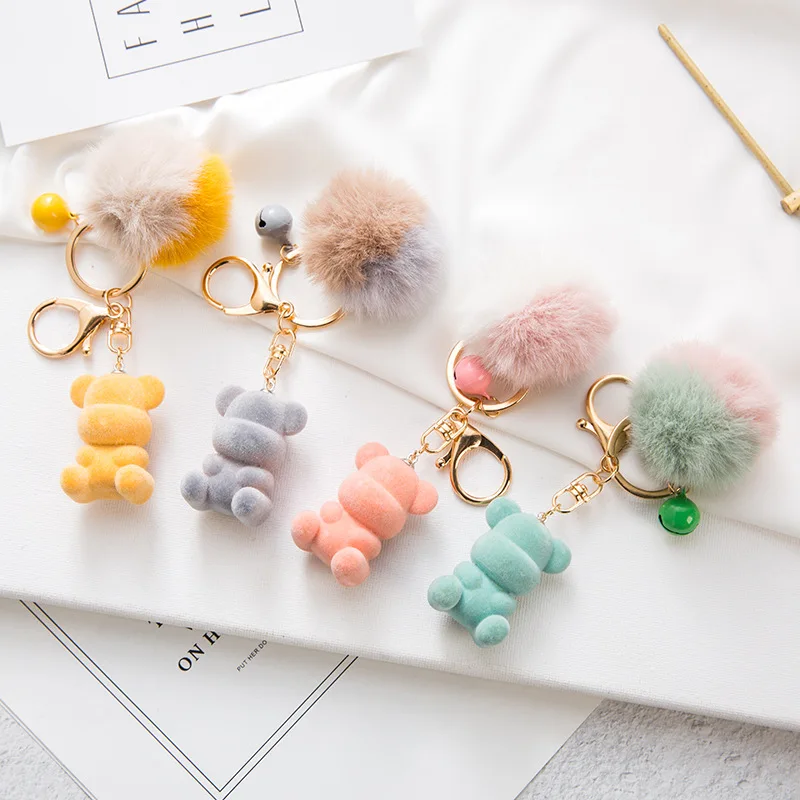 Новинка стекающая медведь брелки для ключей милый меховой шарик Модные Простые