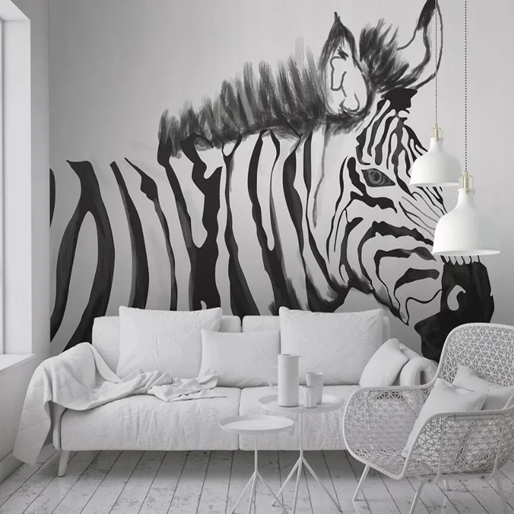 

milofi custom large wallpaper mural 3D retro hand painted black and white zebra animal background wallpaper mural