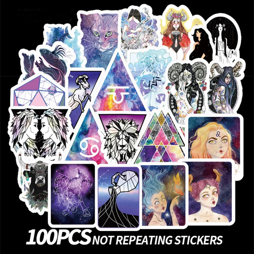 

100 PCS Neon Lights Twelve Constellation Stickers Stationery Car Computer Sticker For Bike Motorcycle Adesivi Customized