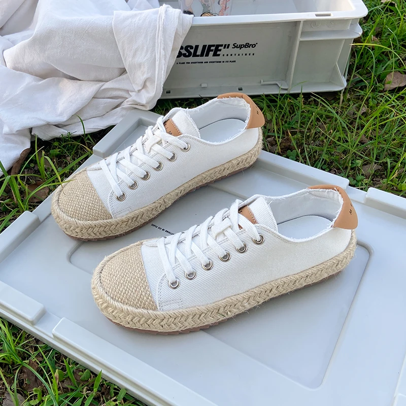 

Кеды женские из пеньковой кожи, роскошные холщовые кроссовки, без каблука, на шнуровке, Повседневная Вулканизированная подошва, черные, лет...