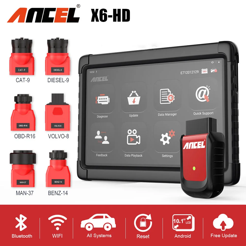

ANCEL X6 HD 24V Diesel Truck Scanner Diagnostic Scan Tool Heavy Duty Code Reader All Systems ABS DPF EPB Oil Reset OBD 2 Scanner