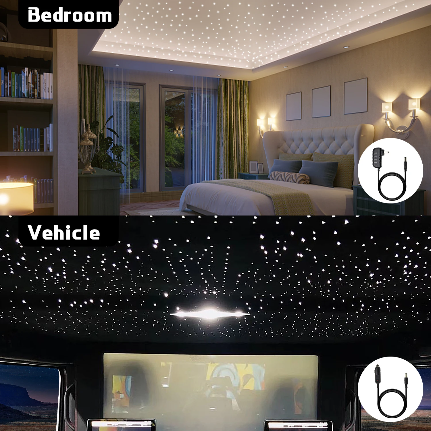 DC12V Car Roof Star Light 6W RGB Fiber Optic Star Ceiling Kit Bluetooth app Fiber Optic Light for Optical Fiber Starry sky images - 6