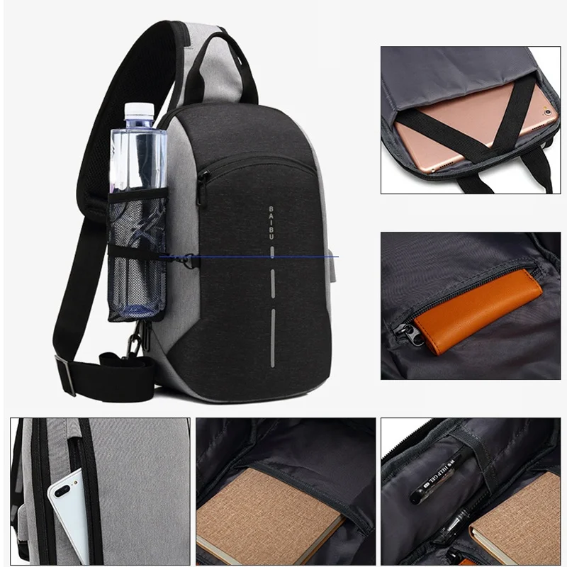 Мужская сумка Bumbag С usb зарядным карманом плотная нагрудный пакет для Ipad