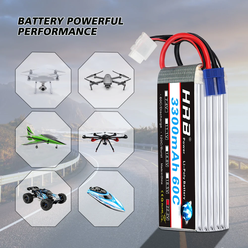 HRB 6s Lipo Battery 22.2V 3300mAh 60C Drone For RC helicopter SAB Trex 500X 600E GAUI ElyQ Airplane Car Monster | Игрушки и хобби