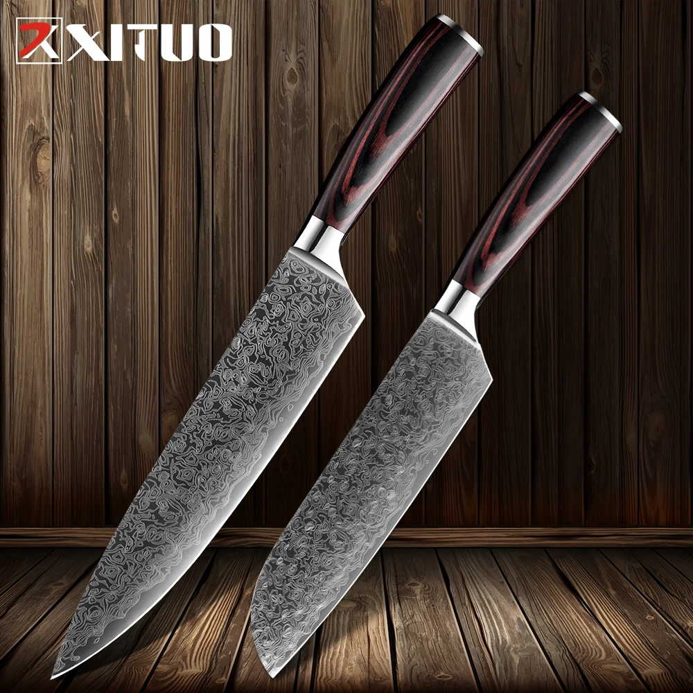 Набор кухонных ножей XITUO острые японские поварские ножи из дамасской стали