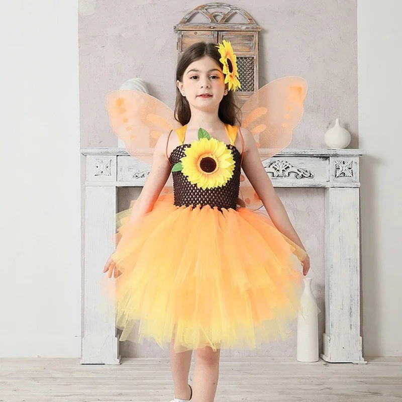 

Dresses Clothing For Girls Skirt Costume Children's Ballet Female Festival Party Summer Kids Cosplay Sunflower Butterfly ER10