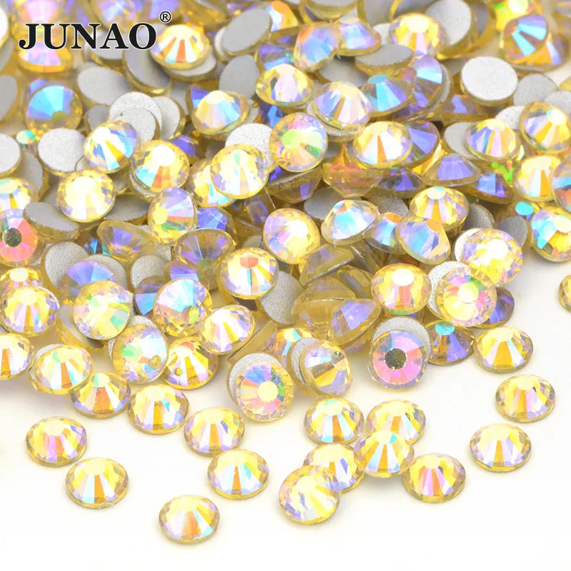 JUNAO SS16 SS20 SS30 блеск цитрин AB Flatback Стекло Стразы Круглый Кристалл Appilique не горячей