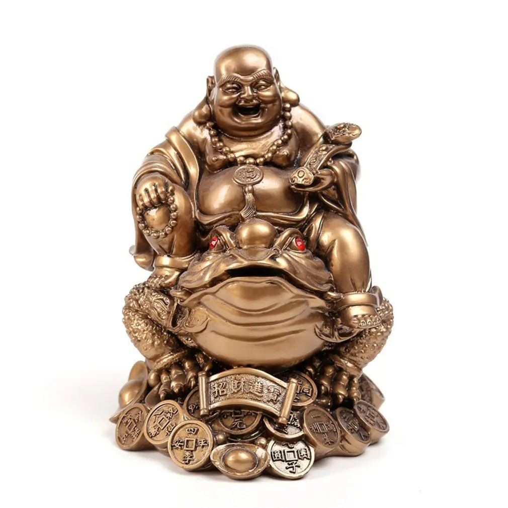 

Lucky Feng Shui Ornament Maitreya Toad Figurine Money Fortune Wealth Chinese Golden Frog Toad Home Office Tabletop Decoration