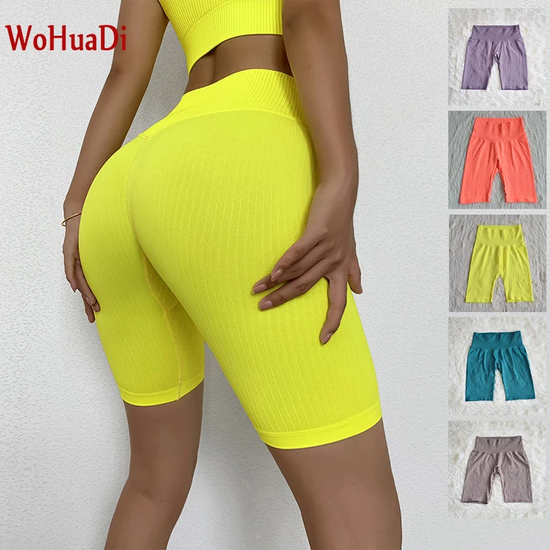 

WOHUADI Tight Elastic Sports Shorts Pants Yoga Wear Gym Fitness Suit Women Clothing Stripe High Waist Leggings Workout Sweatpant