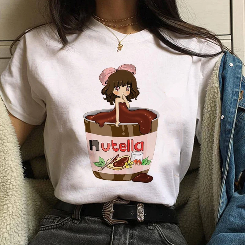Kawaii Nutella Футболка с принтом 90-х Ullzang модная женская футболка s Harajuku Летняя