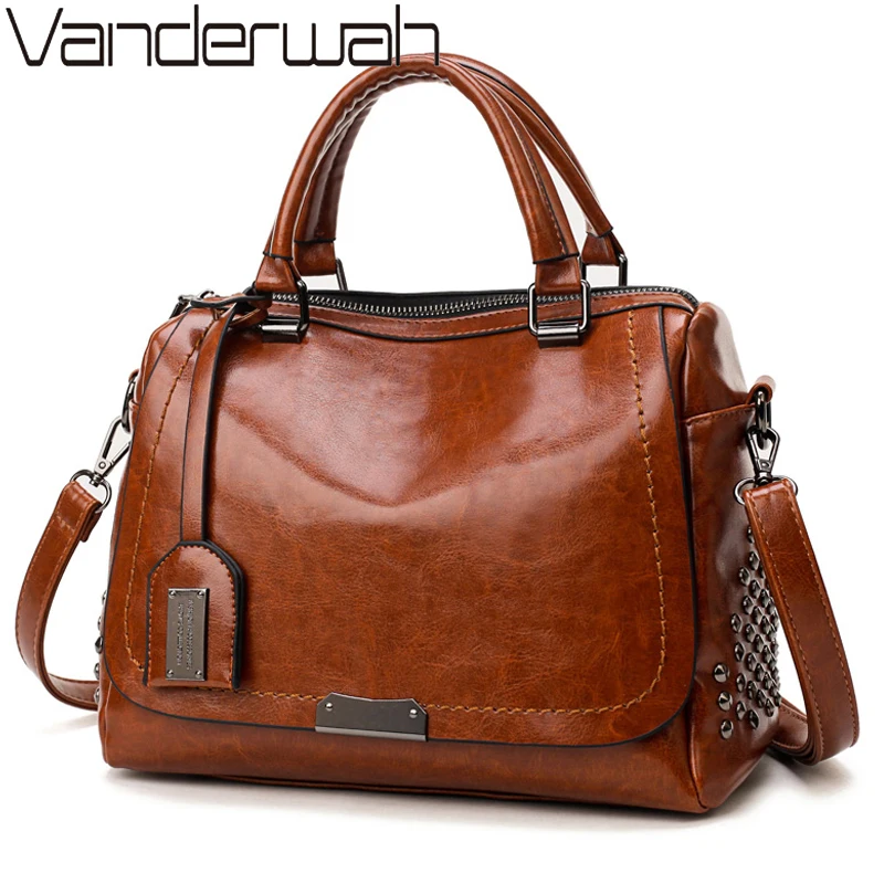 Винтажные кожаные сумки через плечо для женщин дамская сумочка модные женские