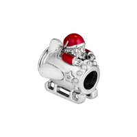 christmas santa airplane charm beads for jewelry making clear cz red enamel silver beads for charms bracelets silver 925 jewelry