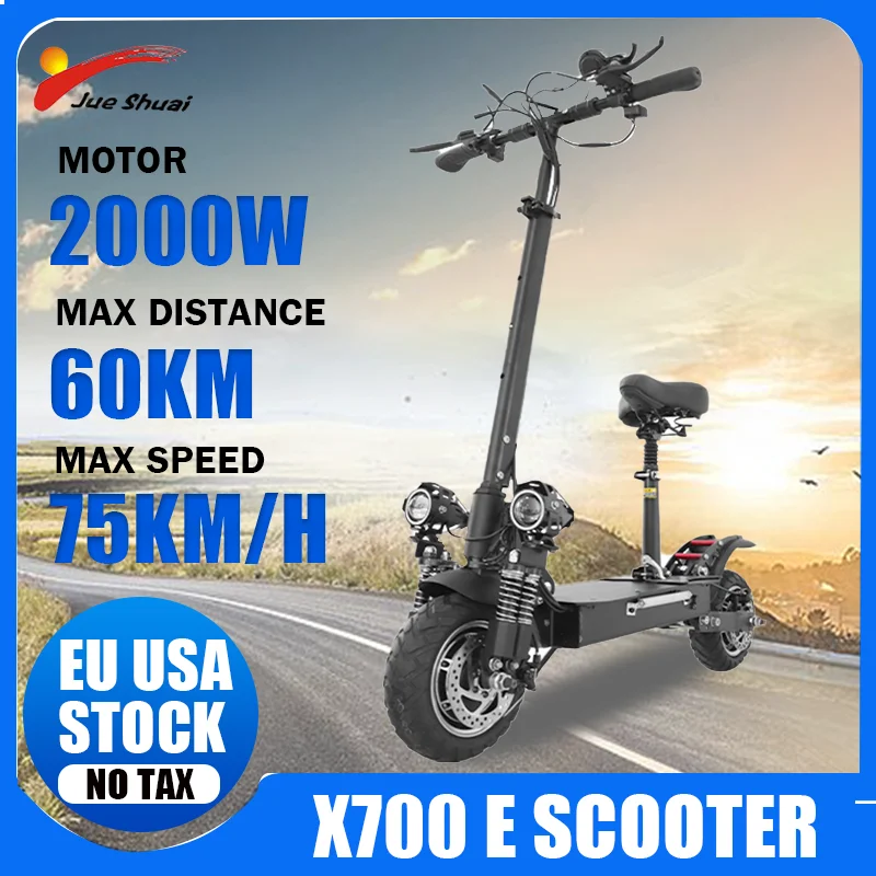 

No Tax Electric Scooters Adults with Seat Folding E Scooter 2000W 10Inch Tire 75KM/H CE Certification EU USA Stock