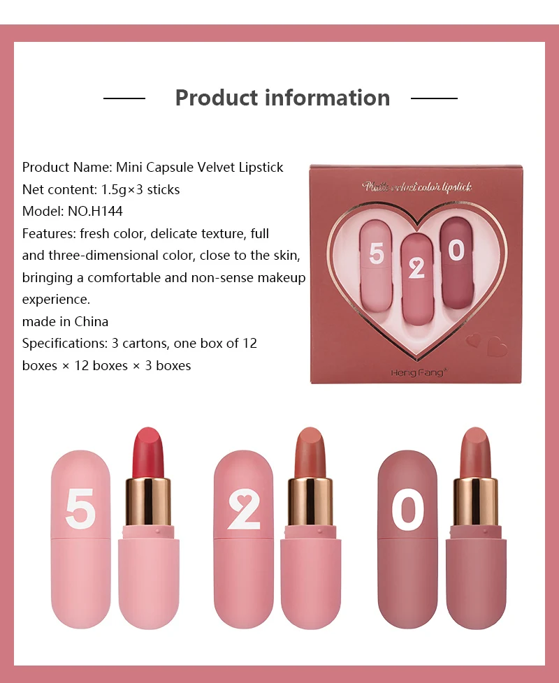 3 шт. мини-капсула бархатная губная глазурь не маркирующая помада водостойкая