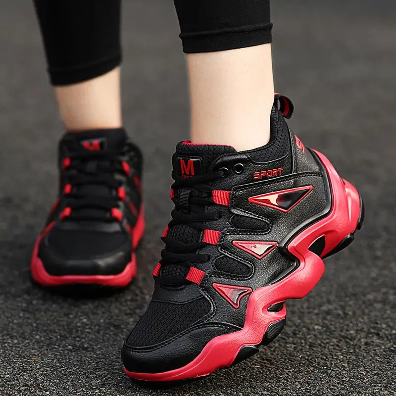 

Женские кроссовки с высоким берцем, дышащие, большие размеры, женские спортивные кроссовки, летние, черные, красные, E-1078