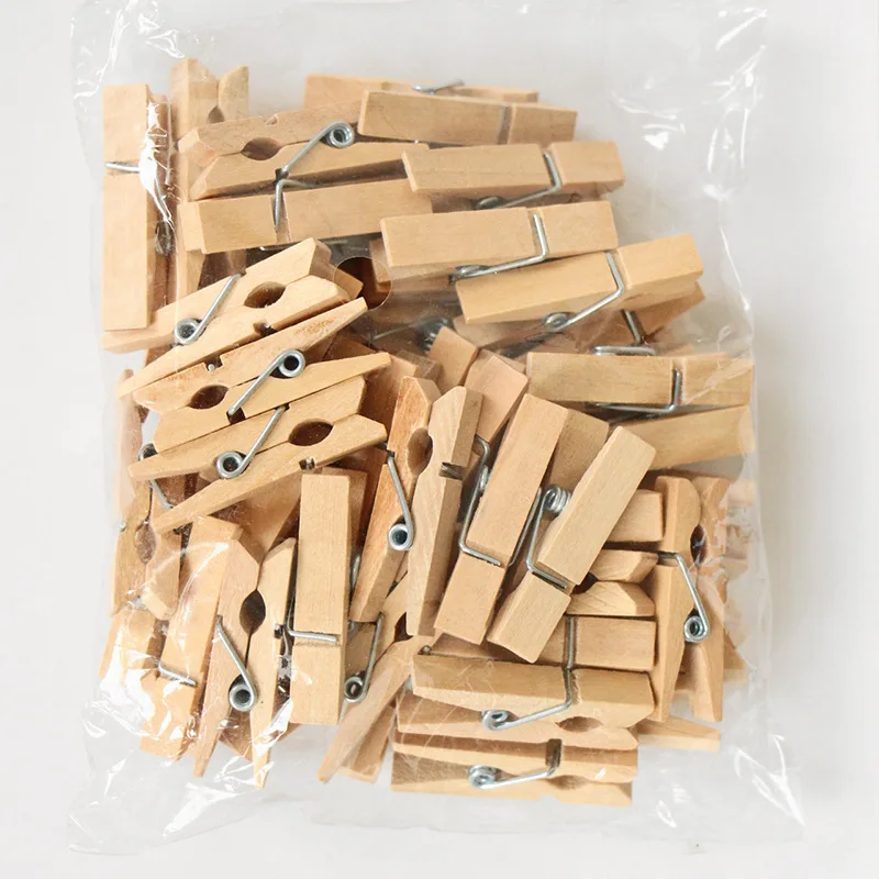 

Wholesale Very Small Mine Size 30mm Mini Natural Wooden Clips For Photo Clips Clothespin Craft Decoration Clips Pegs 50 Pcs